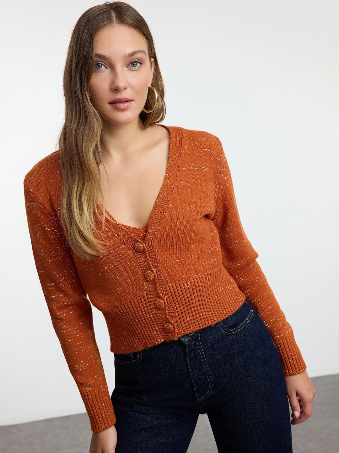 

Trendyol Women Crop Cardigan, Rust