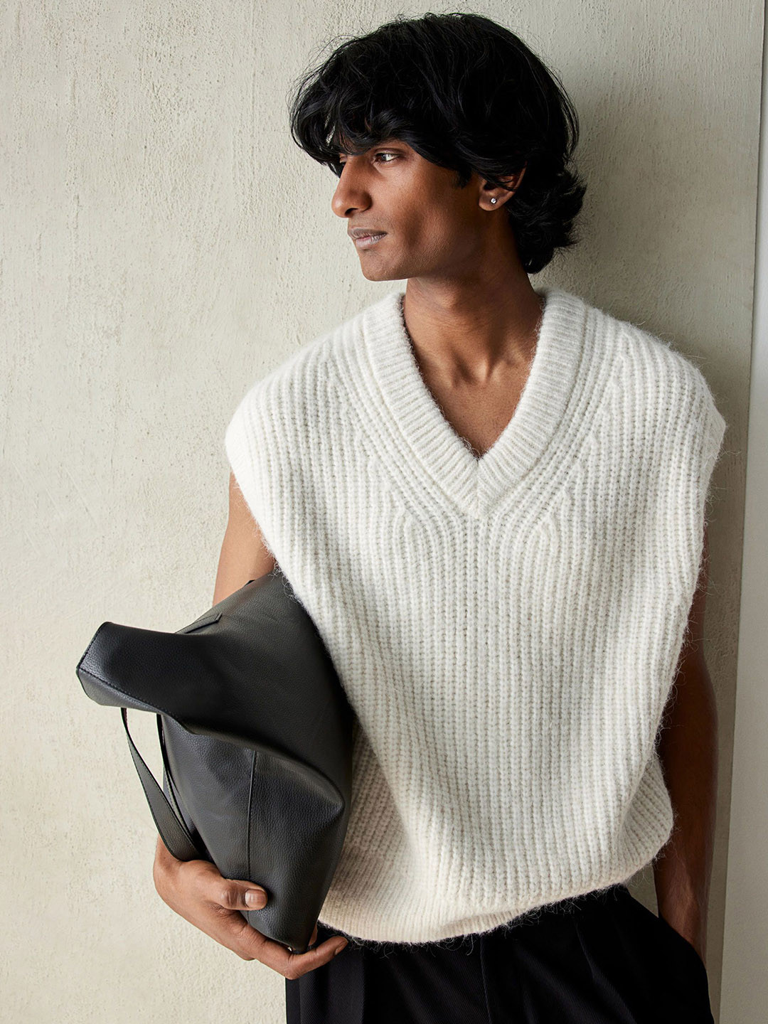 

H&M Loose Fit V-Neck Sweater Vest, White