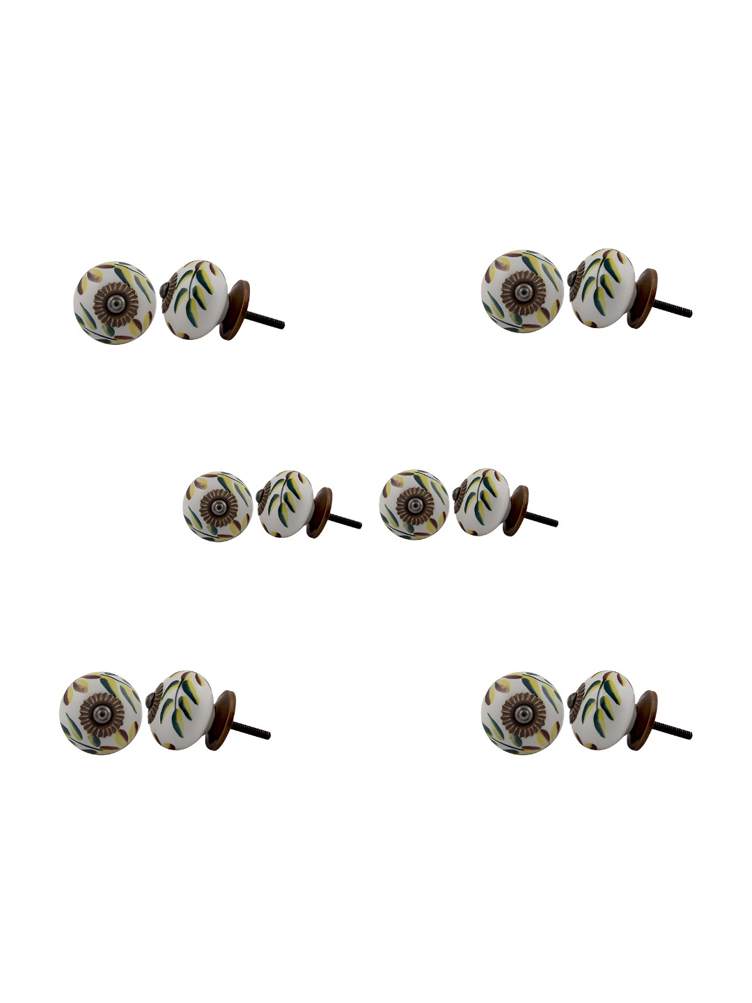 

Indianshelf 6-Pcs White & Green Printed Ceramic Knobs