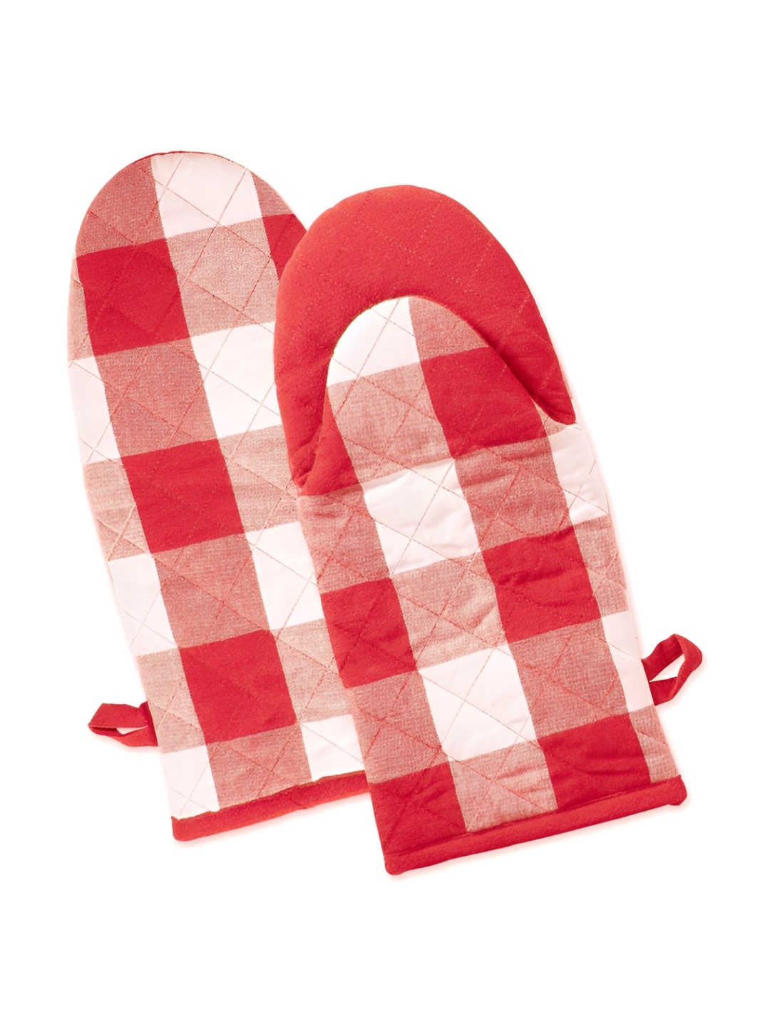 

Lushomes Set Of 2 Red & White Checked Oven Gloves Heat Proof