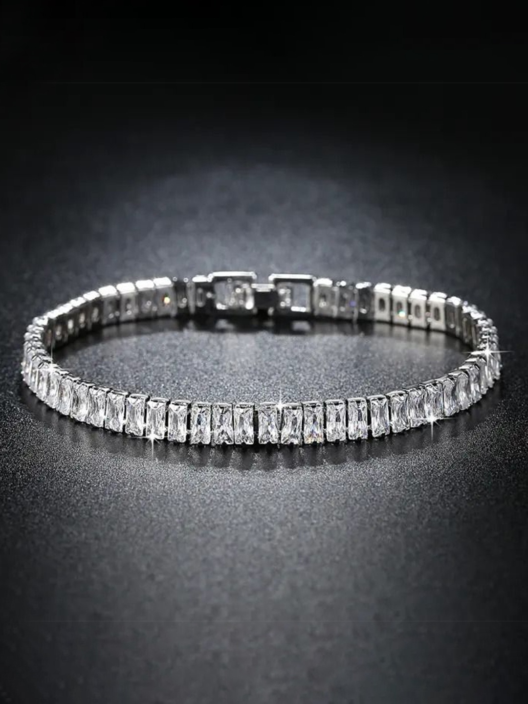

DIVASTRI Silver-Plated Stainless Steel American Diamond Antique Link Bracelet