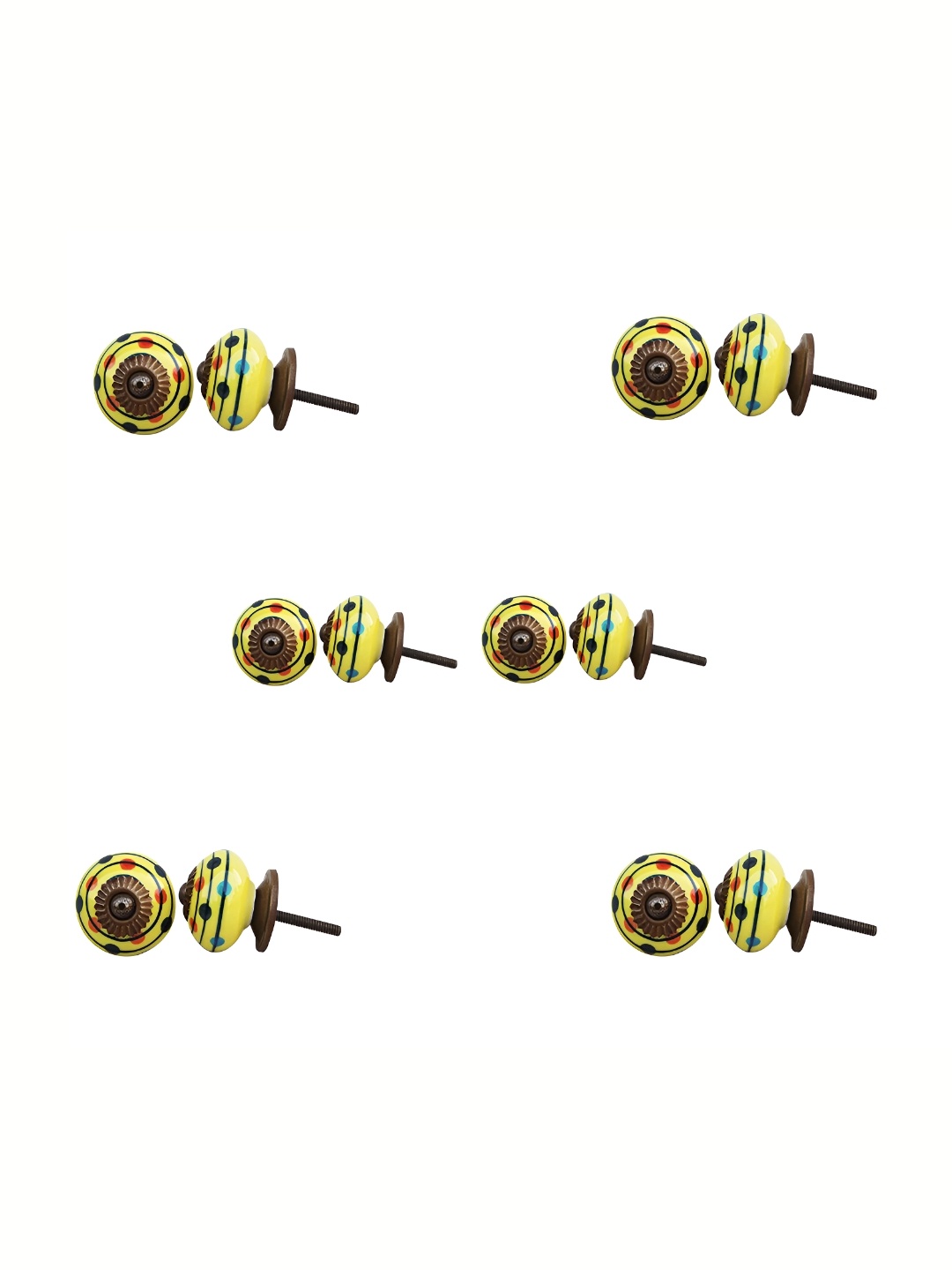 

Indianshelf 6Pcs Yellow & Black Textured Ceramic Knobs