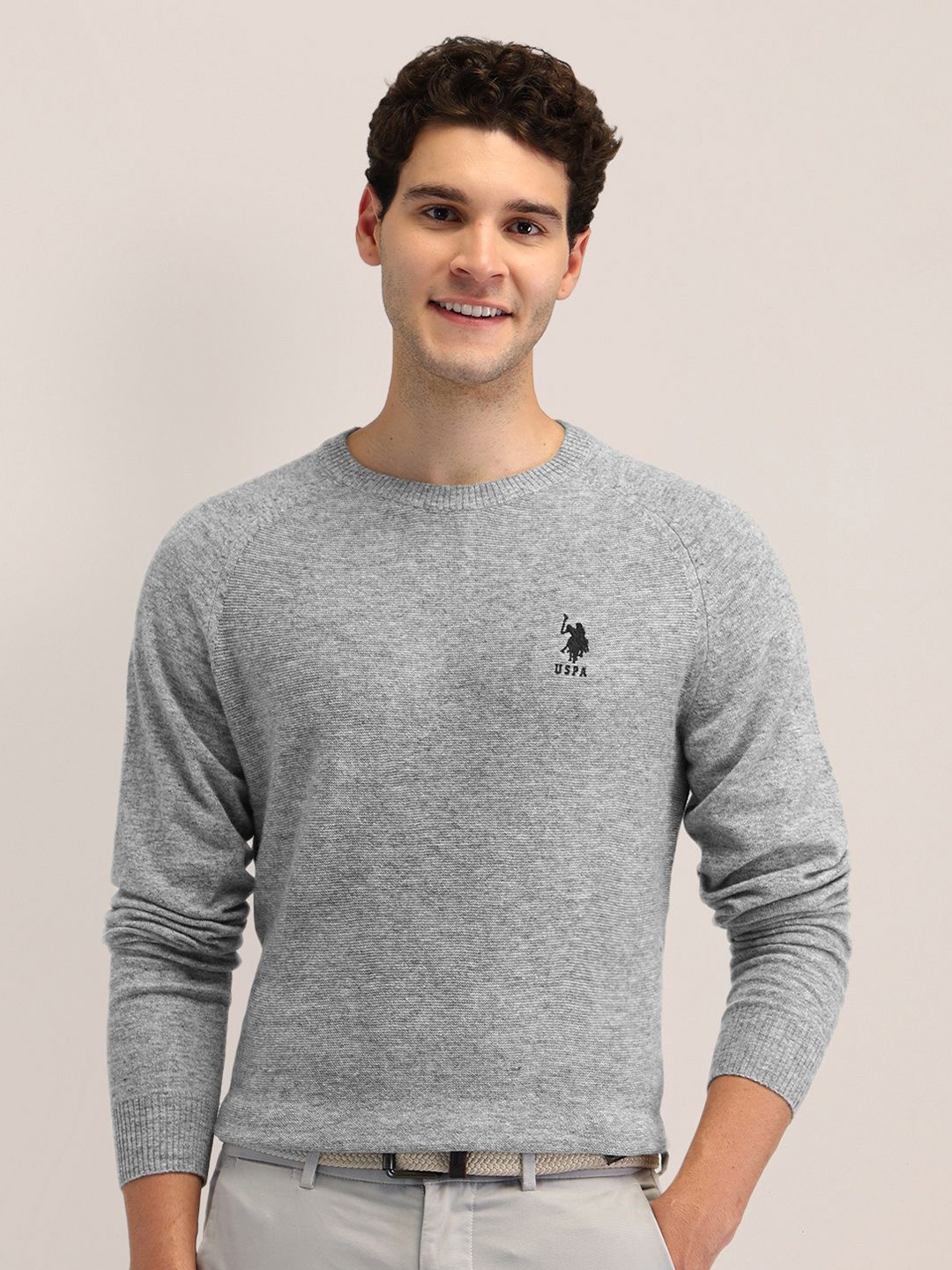 

U.S. Polo Assn. Men Printed Woollen Pullover, Grey