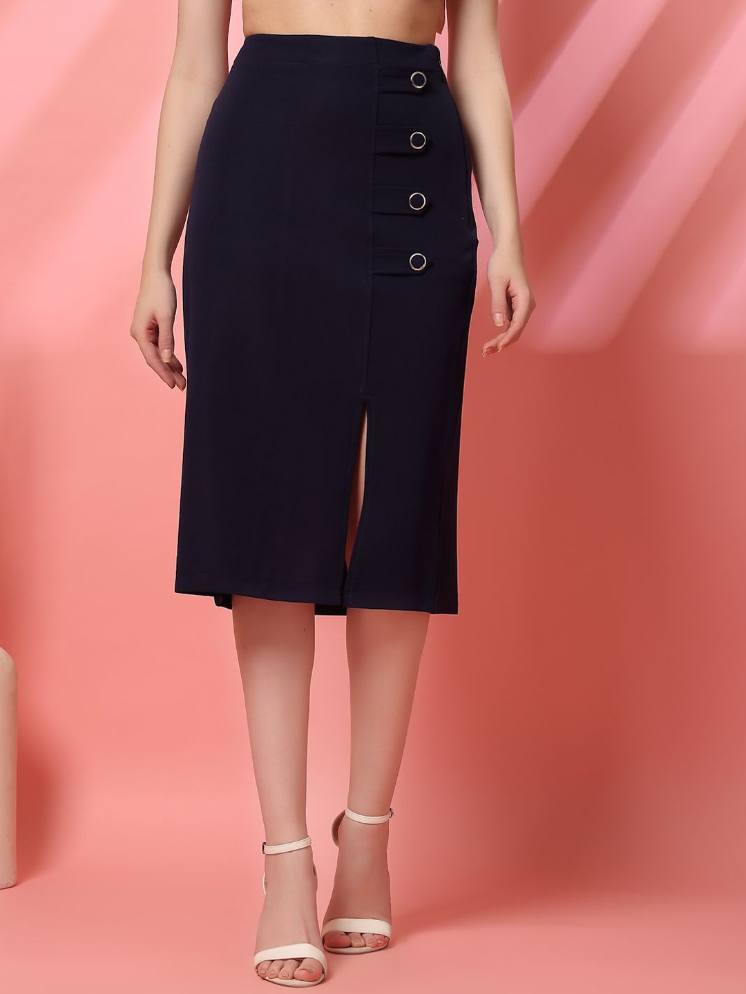 

STYLECAST X KASSUALLY Knee Length Pencil Skirt, Navy blue