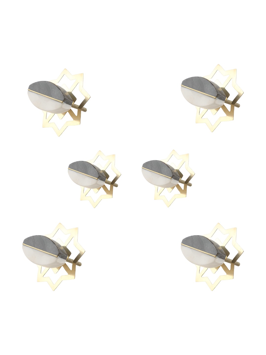 

Indianshelf White & Gold-Toned 6 Pieces Printed Stone Knobs