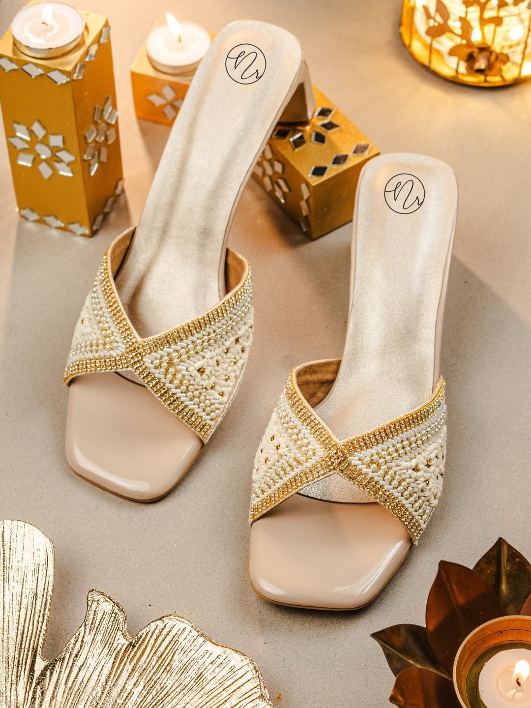 

NR By Nidhi Rathi Women Embellished Party Block Heel Sandals, White