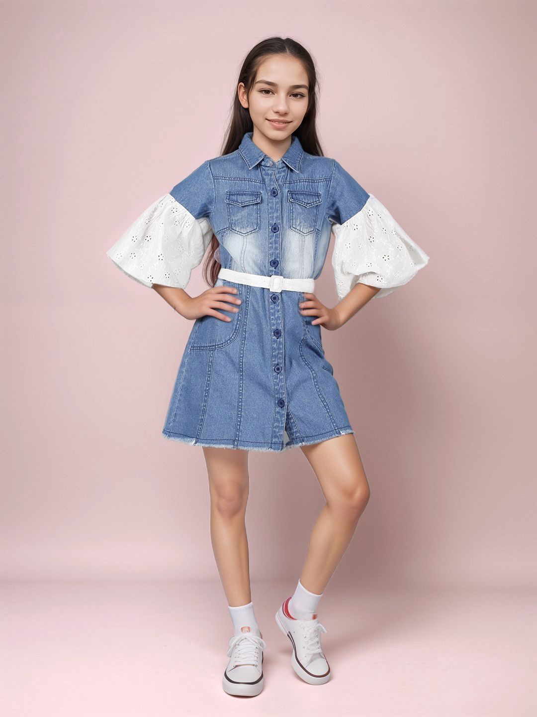 

Naughty Ninos Bell Sleeve Shirt Dress, Blue