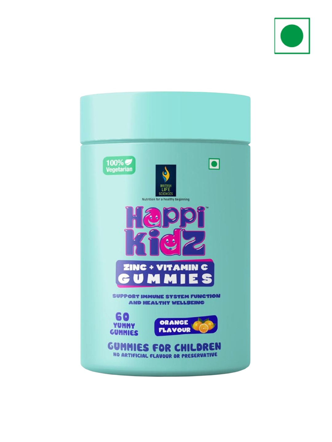 

British Life Sciences Happi Kidz Zinc + Vitamin C Gummies - 60 Gummies, White