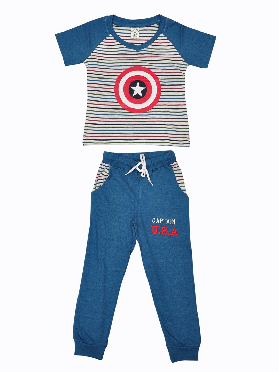 

BAESD Boys Striped T-Shirt With Joggers Night Suit, Blue