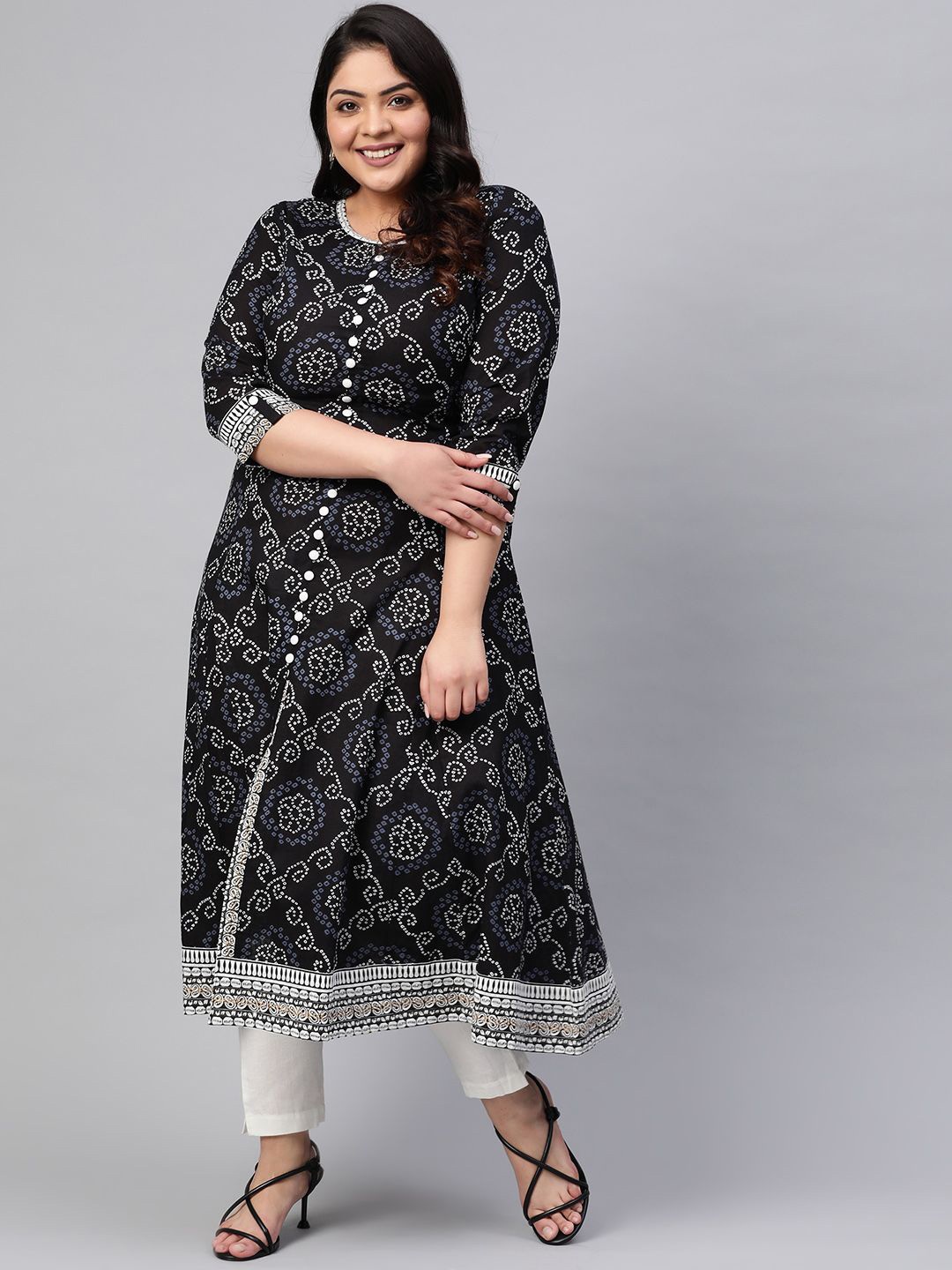 

KALINI Women Geometric Printed Anarkali Kurta, Black