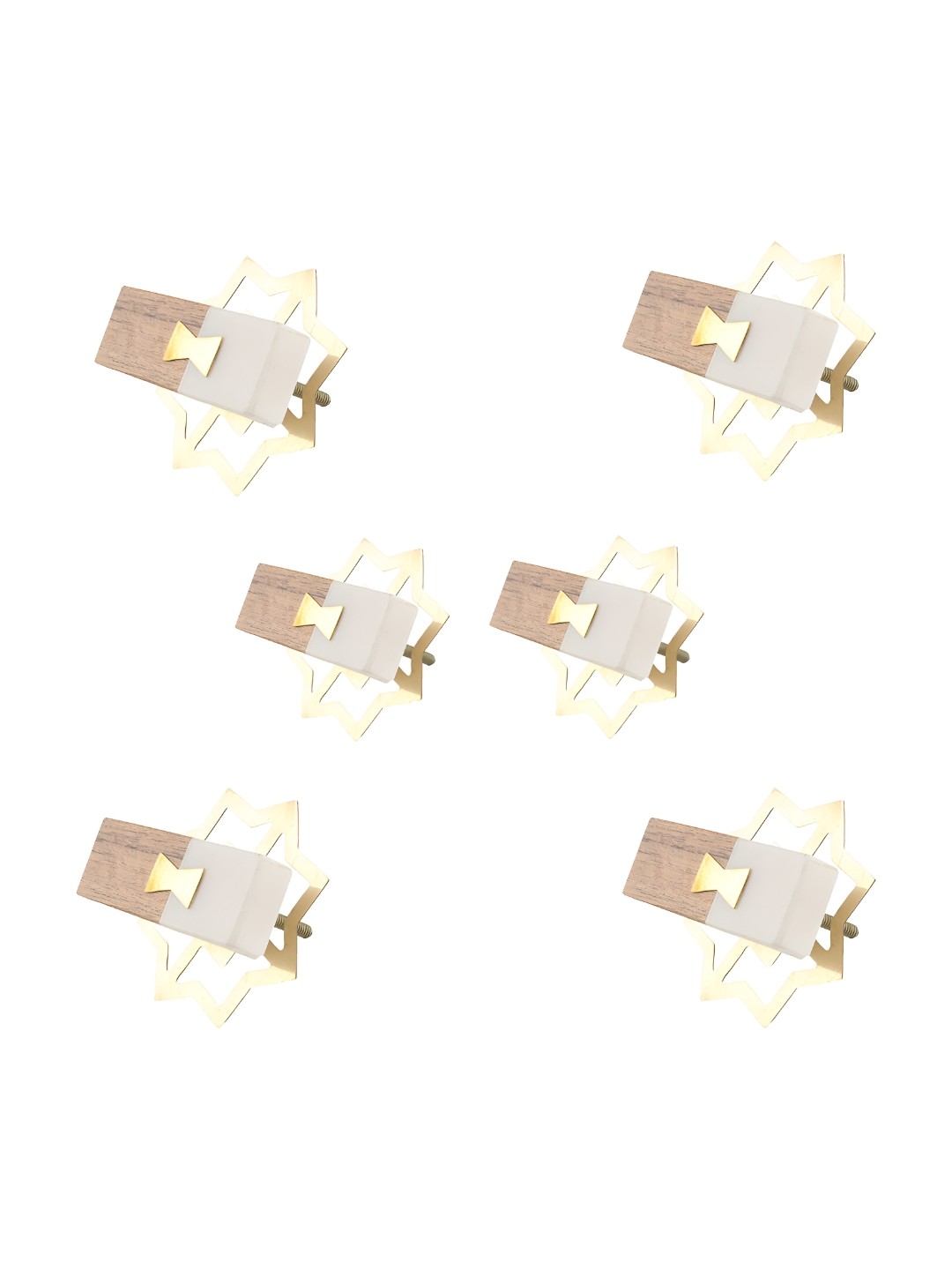 

Indianshelf 6Pcs White & Brown Textured T Bar Knobs