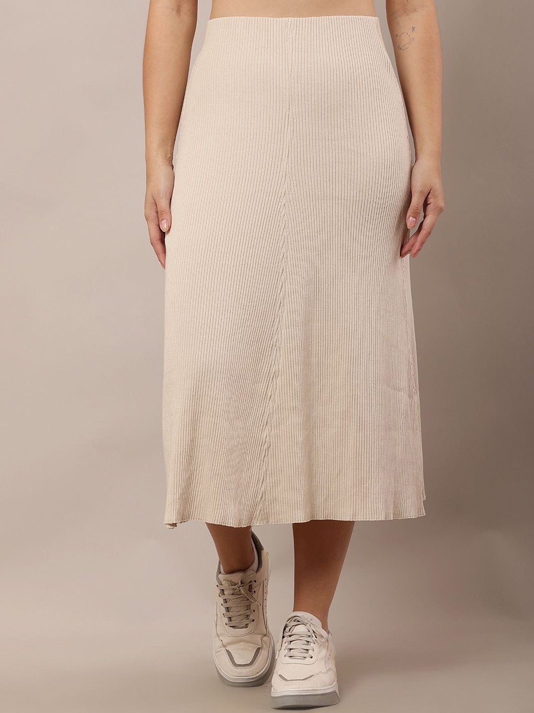 

NoBarr Women A-Line Midi Skirt, Beige