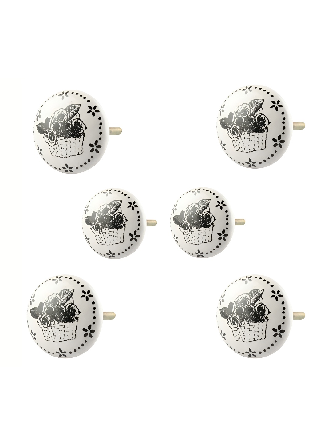 

Indianshelf White & Black 6 Pieces Printed Ceramic Knobs