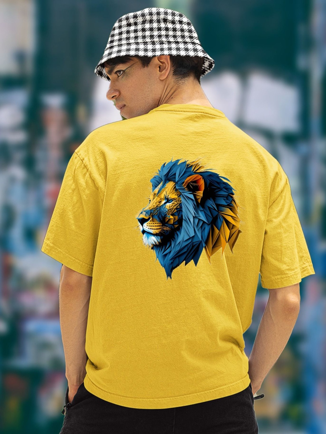 

Elibolz Men Printed Drop-Shoulder Sleeves Bio Finish T-shirt, Yellow