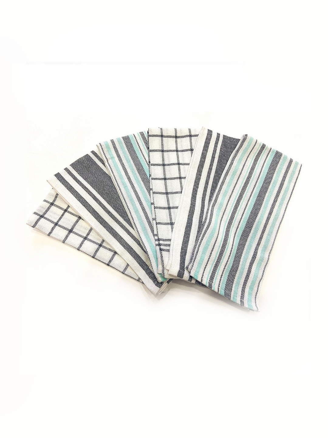 

Lushomes Set Of 6 Grey & Green Checked Kitchen Towels