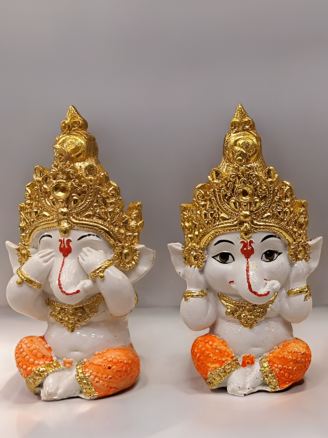 

SANKALAN CREATIONS Set of 3 Ganesha Idols Figurine Showpiece, White