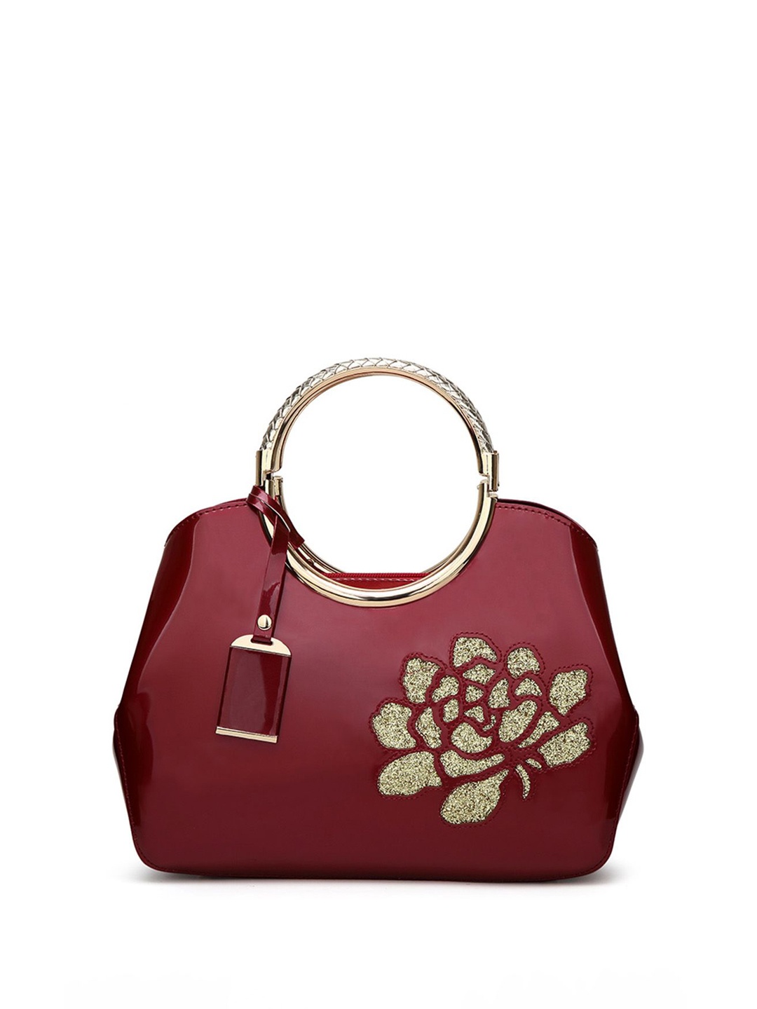 

RAVE Floral PU Structured Handheld Bag with Applique, Maroon