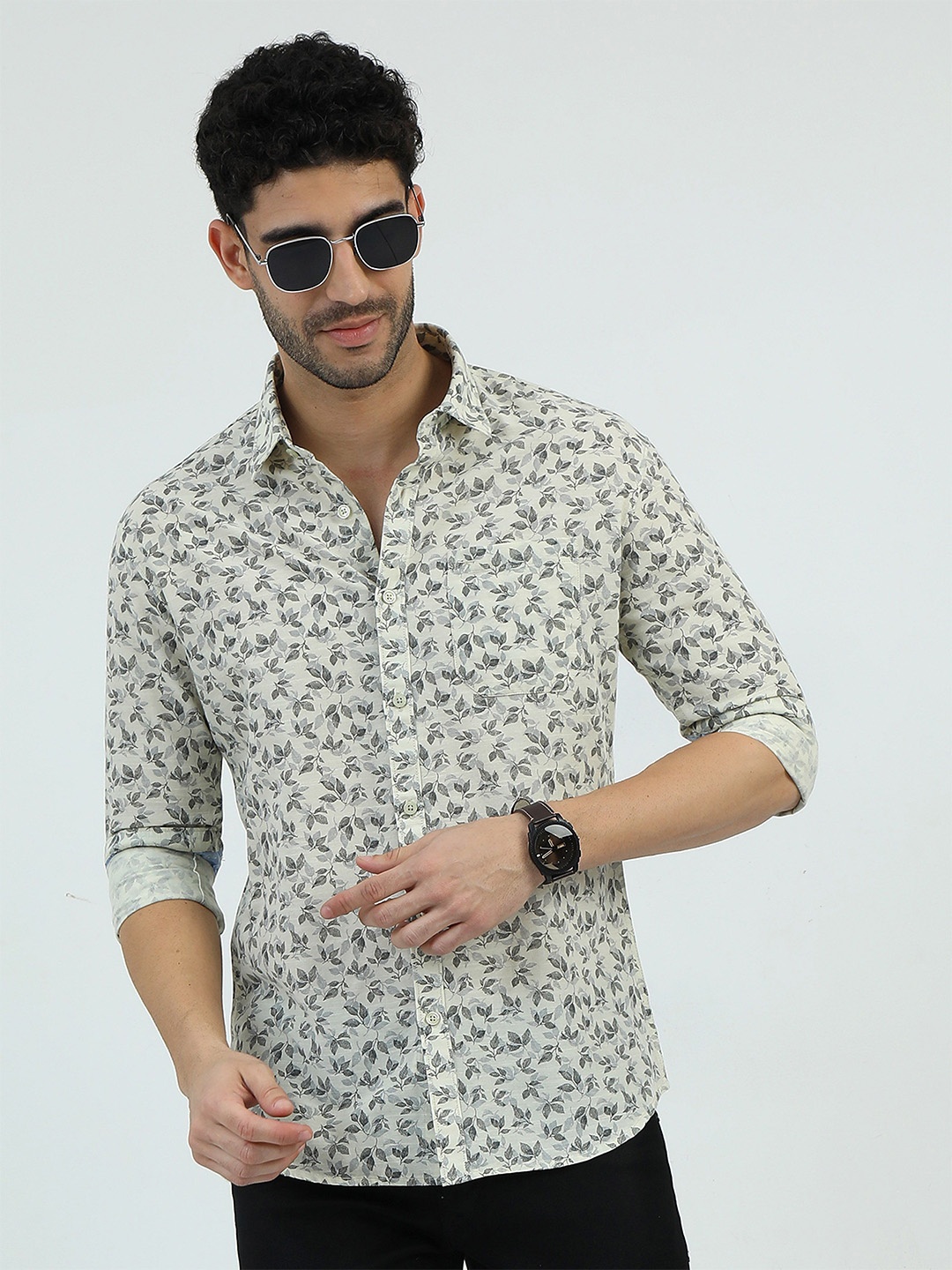 

RIGS AND RAGS Men Standard Floral Opaque Printed Casual Shirt, White