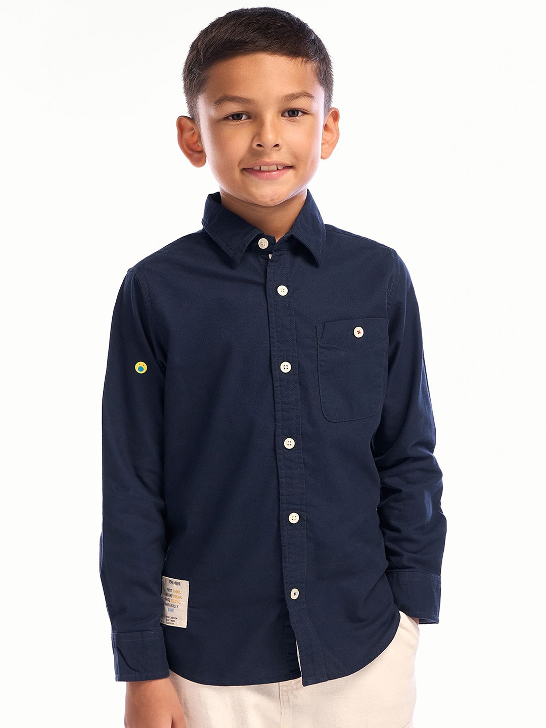

NO MONDAYS Boys Pure Cotton Solid Peach Finish Oxford Shirt, Navy blue