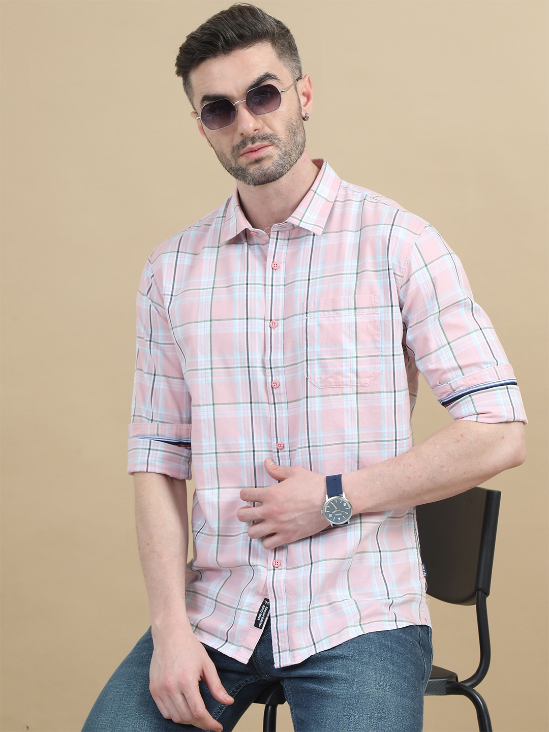

RIGS AND RAGS Men Classic Tartan Checks Opaque Checked Casual Shirt, Pink
