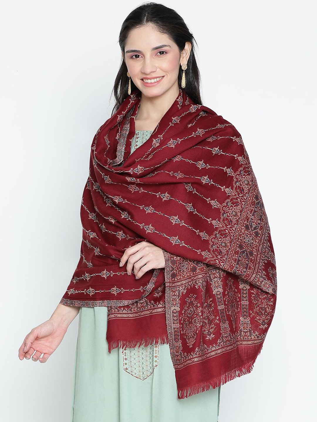 

SHINGORA Women Ethnic Motifs Woven Design Shawl, Maroon