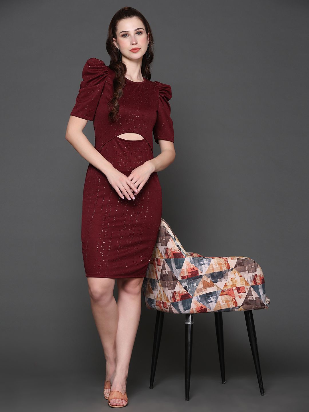 

The Roadster Lifestyle Co Self Design Bodycon Dress, Maroon