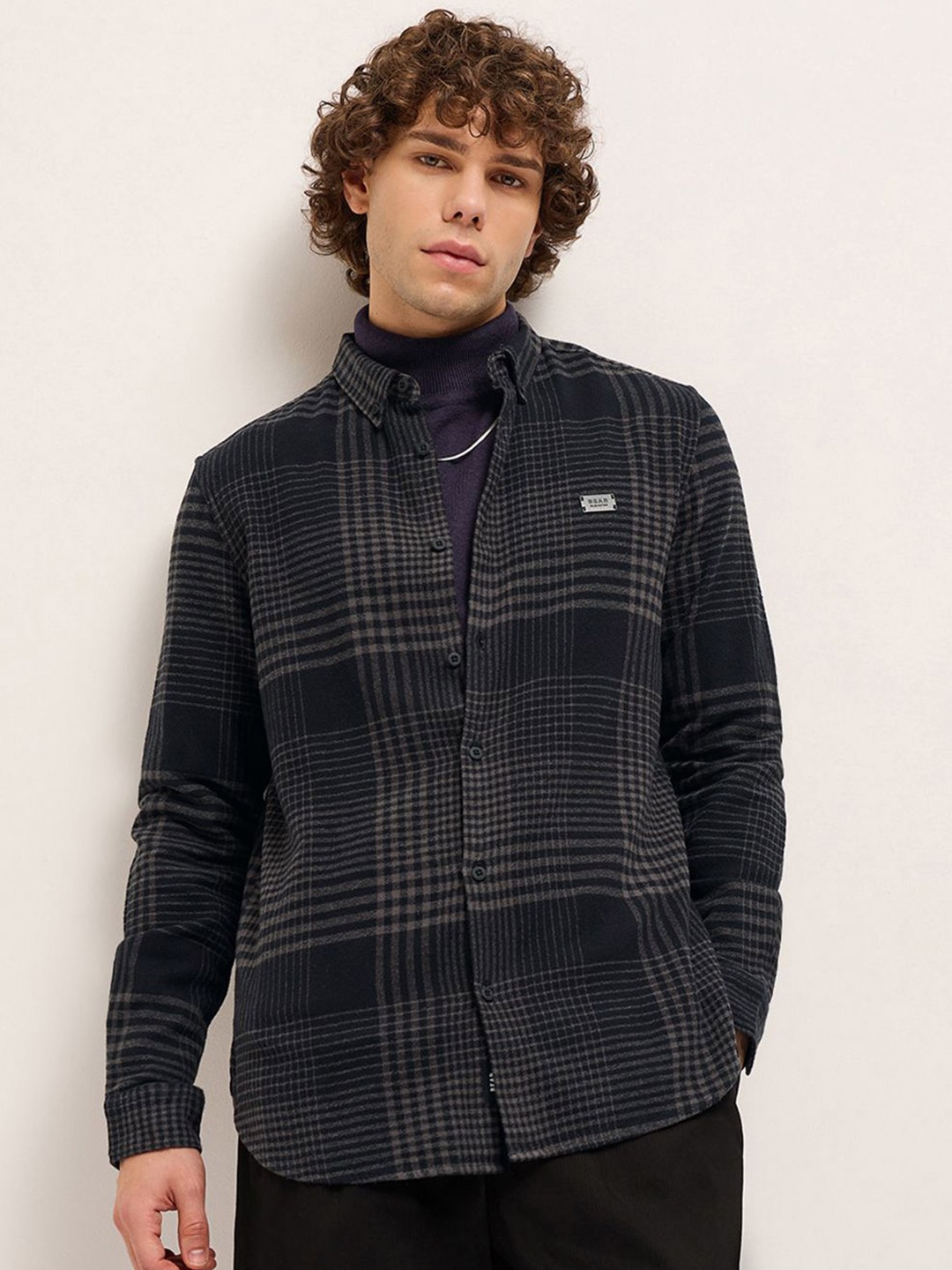 

THE BEAR HOUSE Men Slim Fit Opaque Checked Casual Shirt, Grey