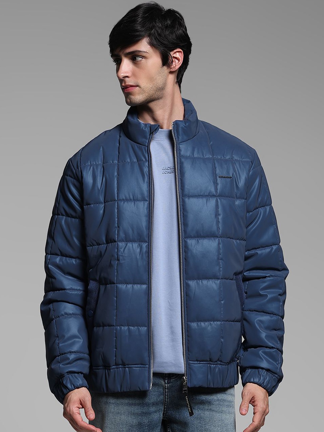 

Jack & Jones Men Quilted Jacket with Patchwork, Blue