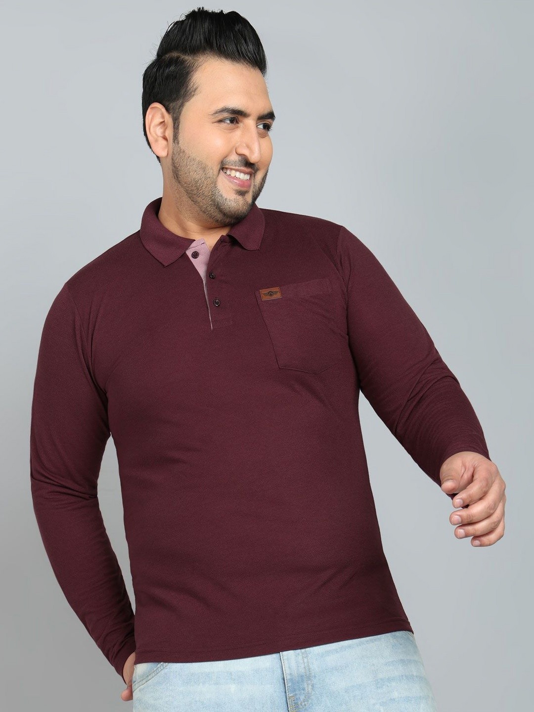 

METRONAUT PLUS Men Plus Size Solid Polo Collar T-shirt, Maroon