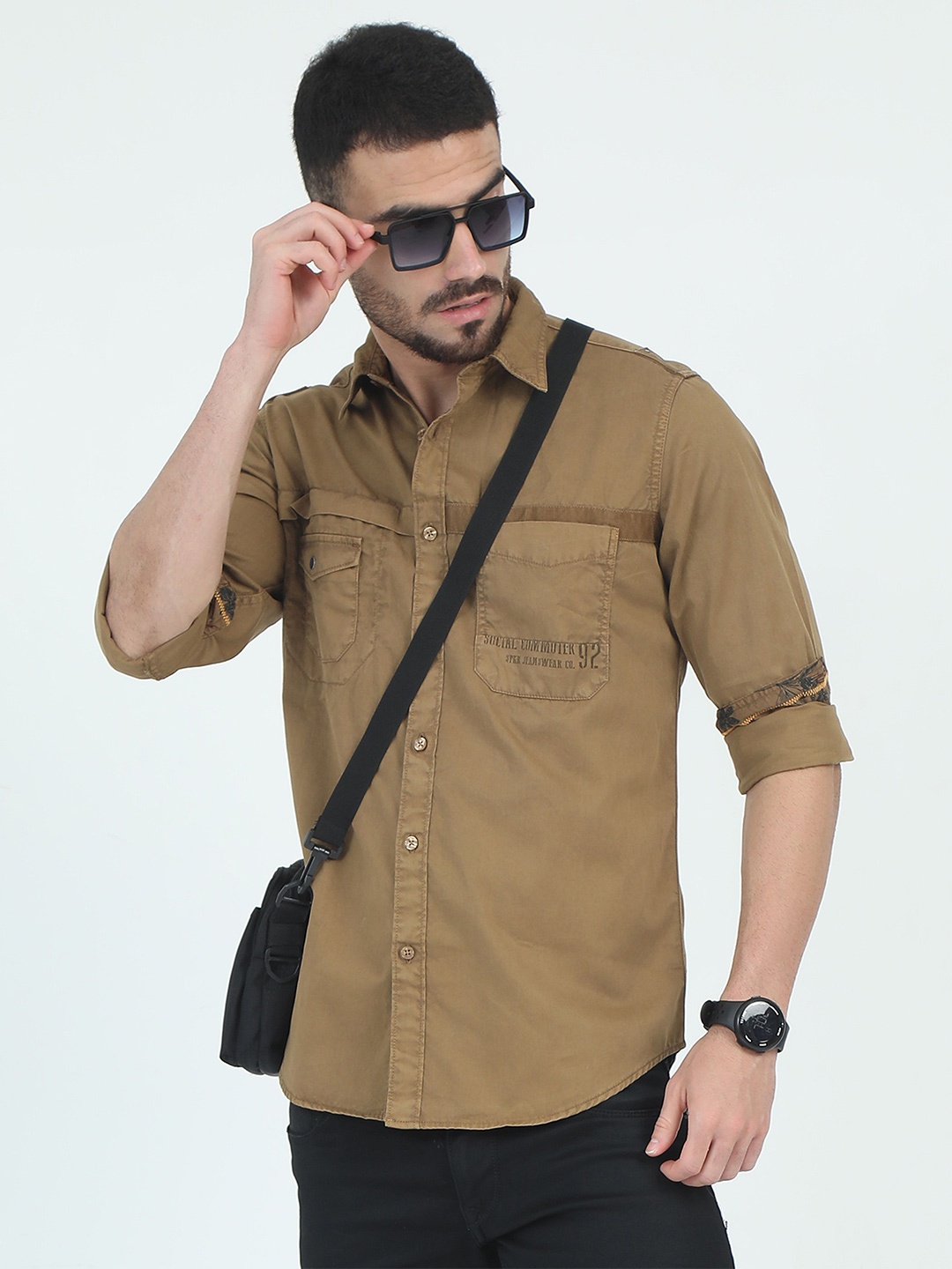 

RIGS AND RAGS Men Classic Opaque Casual Shirt, Brown