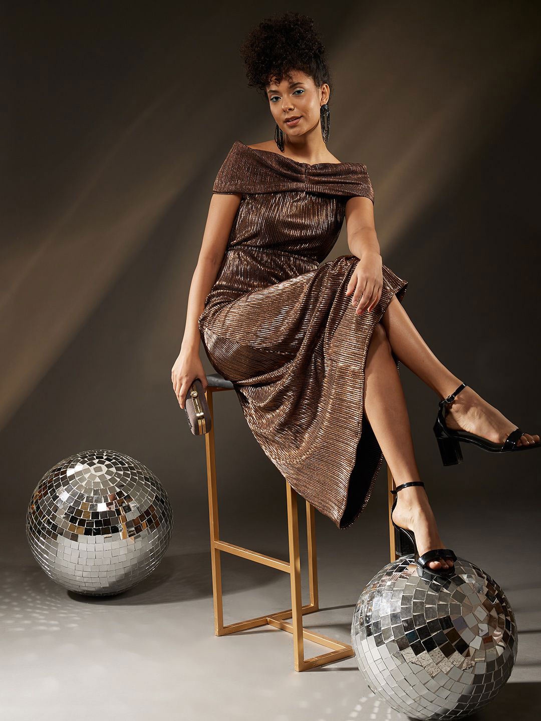 

The Roadster Lifestyle Co Off Shoulder Short Sleeve Maxi Dress, Gold