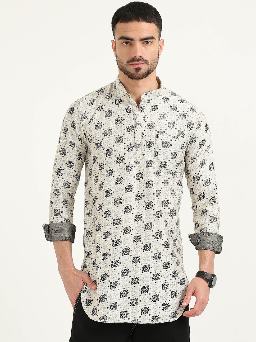 

RIGS AND RAGS Men Classic Opaque Printed Casual Shirt, Cream