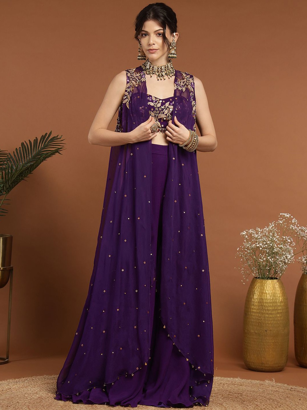

RIRASA Embroidered Square Neck Bustier & Sharara, Cape Co-Ords, Purple