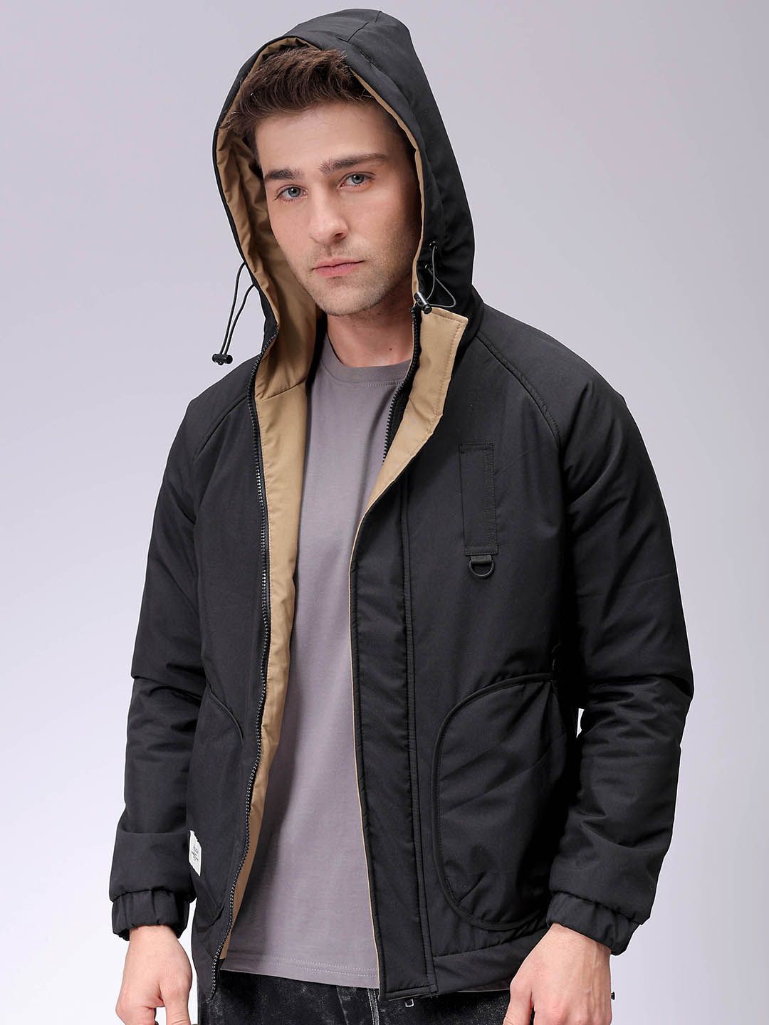 

The Indian Garage Co Men Slim Fit Hooded Bomber Jacket, Black