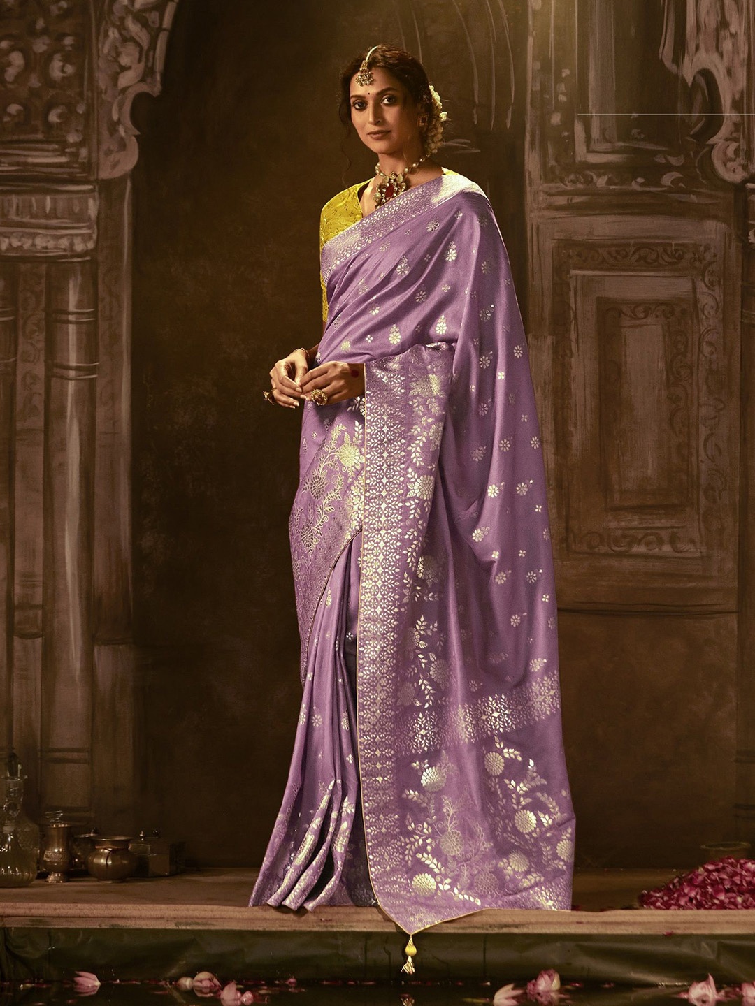 

MAHALASA Woven Design Gotta Patti Kanjeevaram Saree, Purple