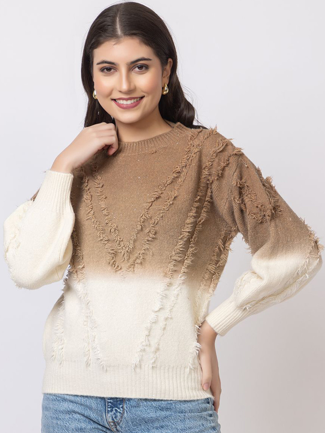 

Antiloop Women Colourblocked Woollen Pullover, Brown
