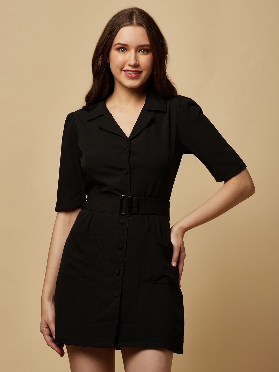 

RAASSIO Crepe Shirt Dress, Black
