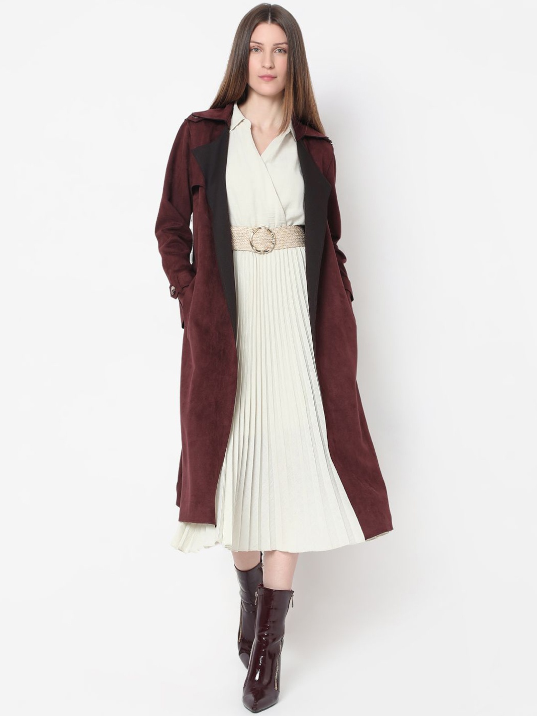

Vero Moda Single-Breasted Longline Trench Coat With Belt, Brown