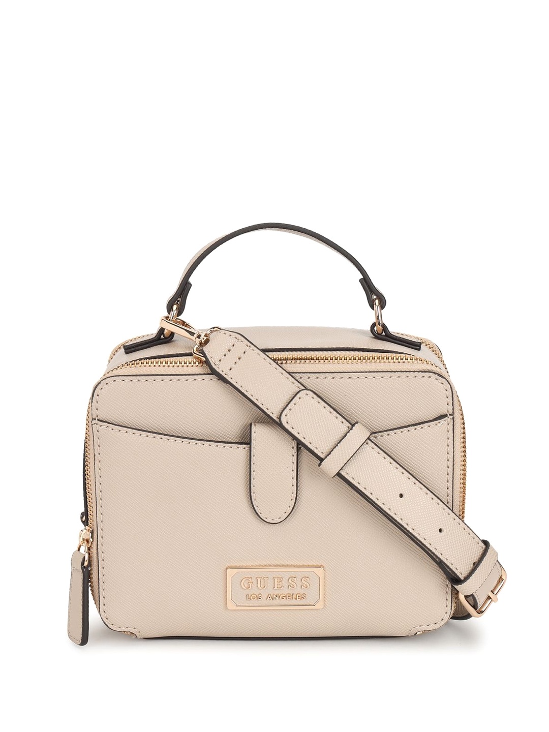 

GUESS Textured Structured Shoulder Bag with Tasselled, Beige