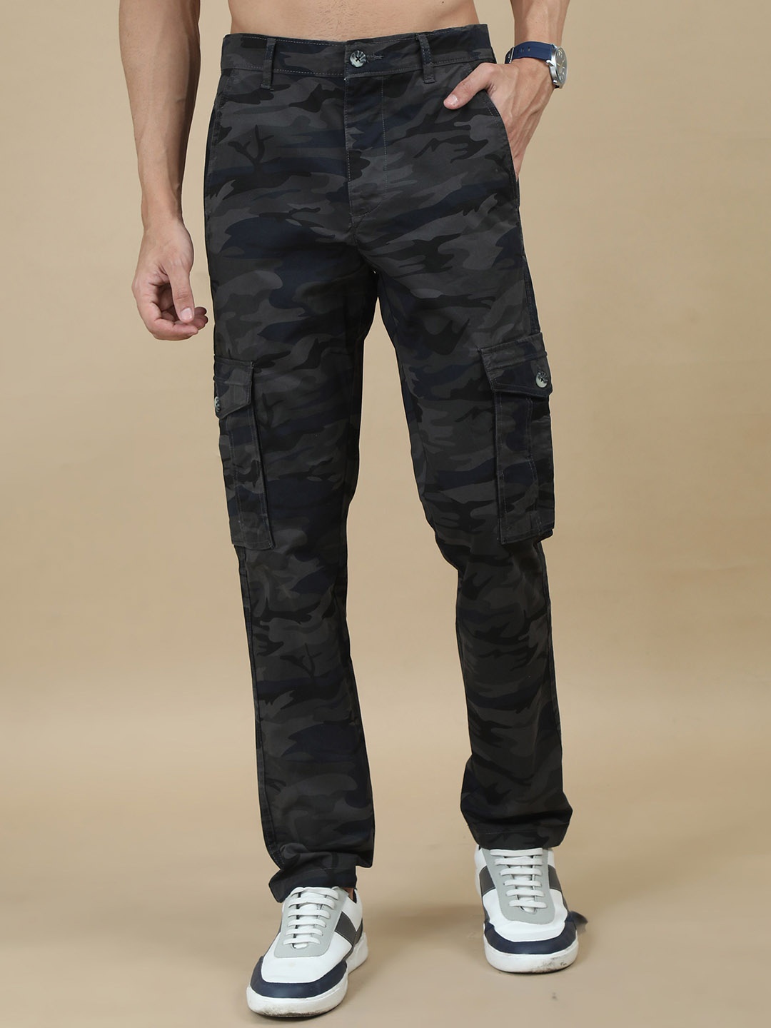 

RIGS AND RAGS Men Camouflage Printed Original Cargos Trousers, Grey