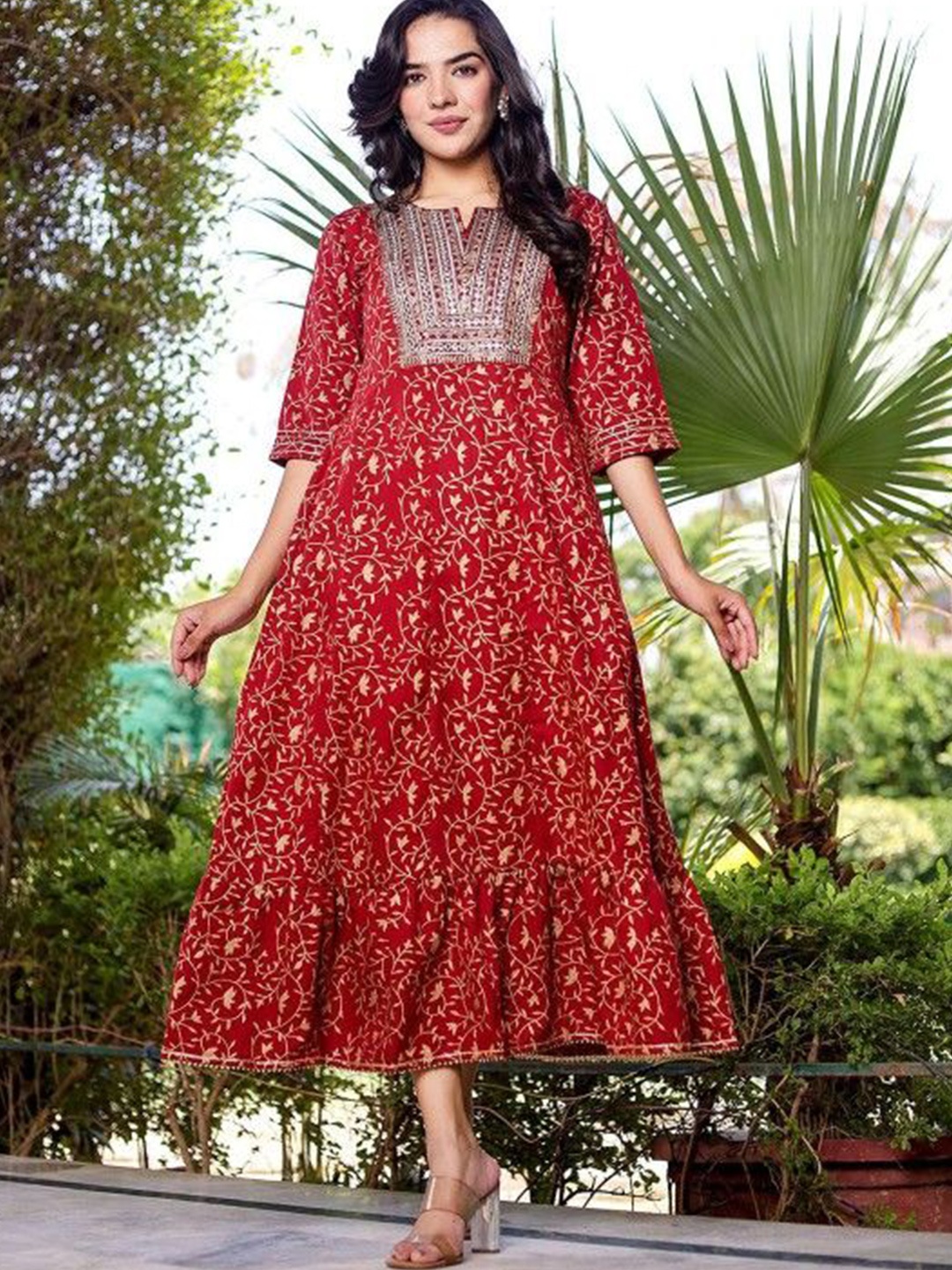 

Chandbaali Print A-Line Dress, Red