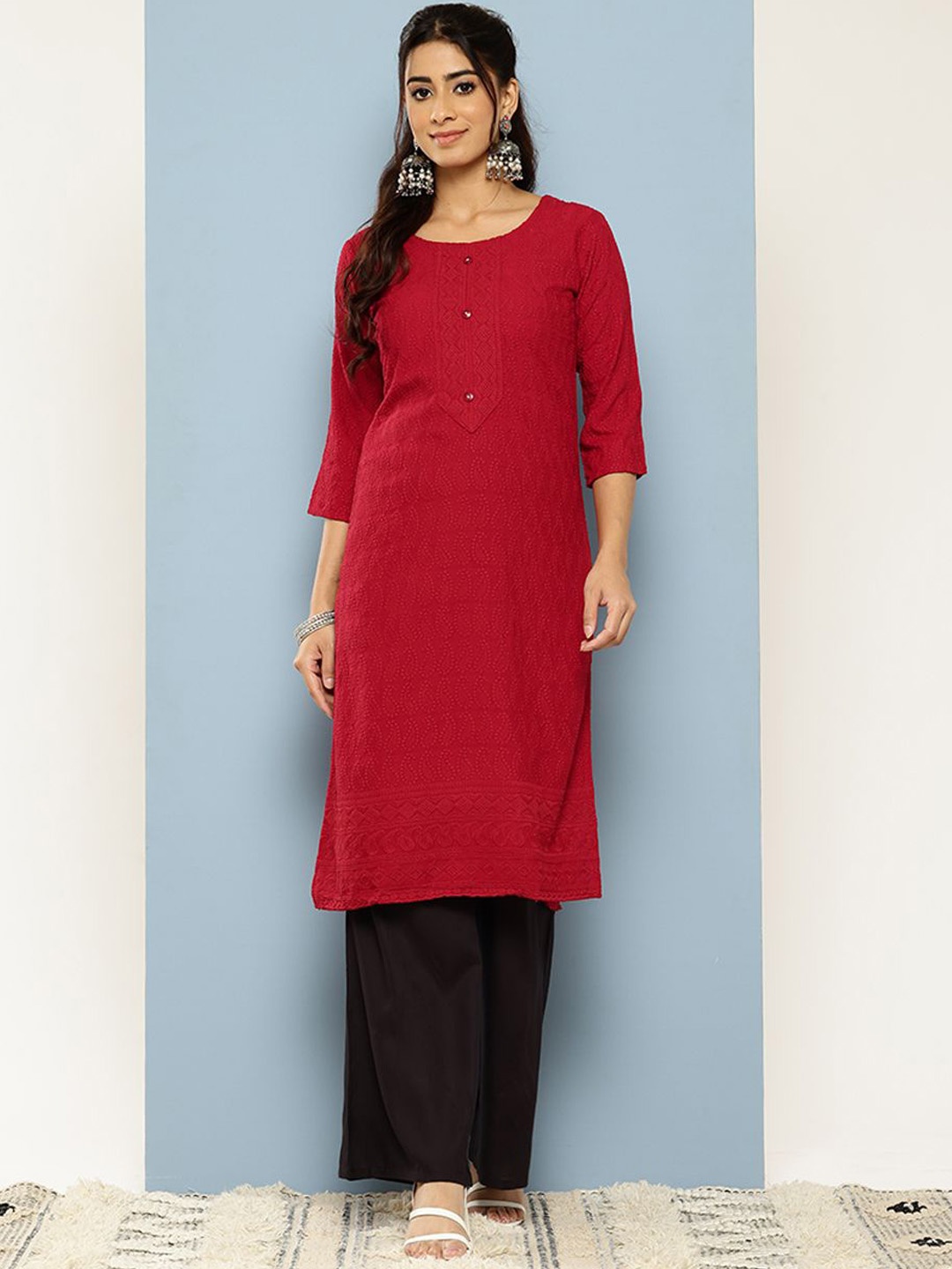 

BAESD Women Mirror Work Kurta, Red