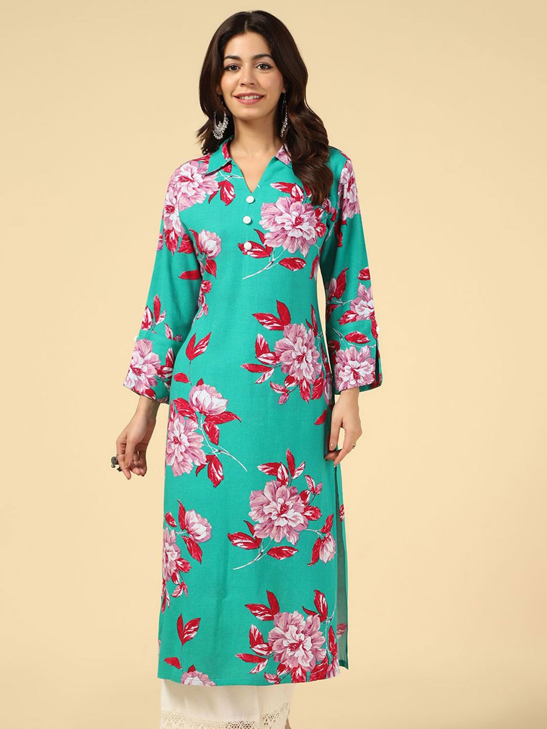 

Mustard Printed Straight Kurta, Green