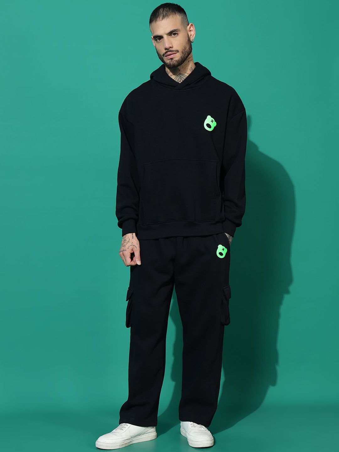 

GRIFFEL Men Mid-Rise Hooded Tracksuit, Black