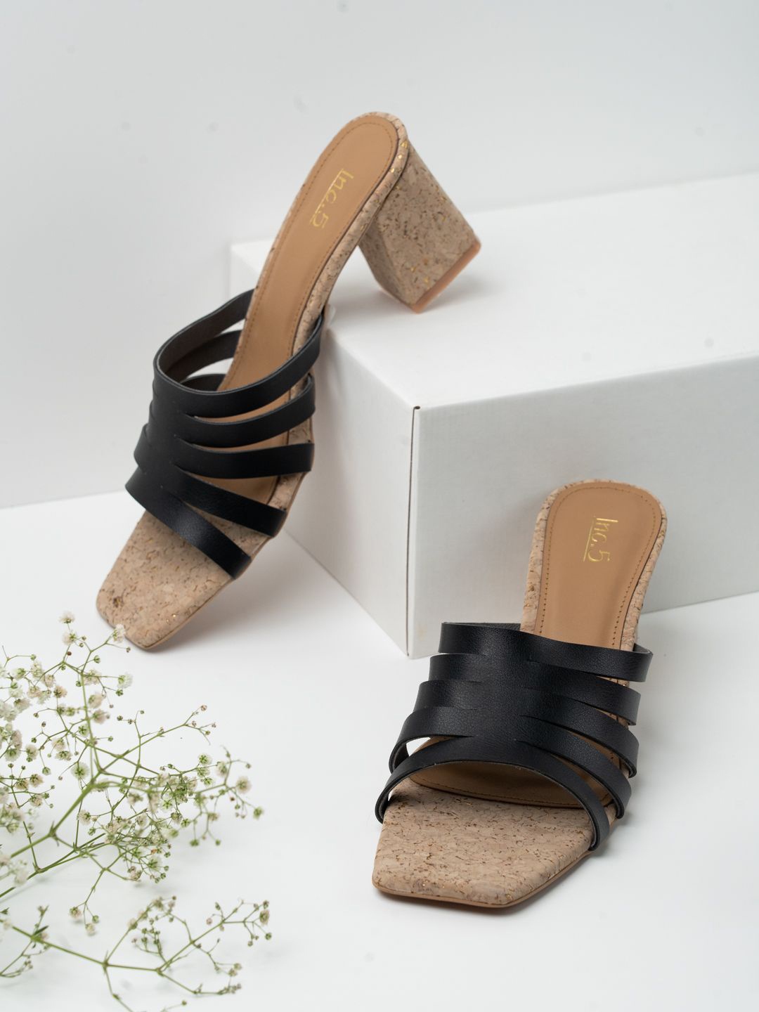 

Inc 5 Women Striped Square Toe Party Block Sandals, Black