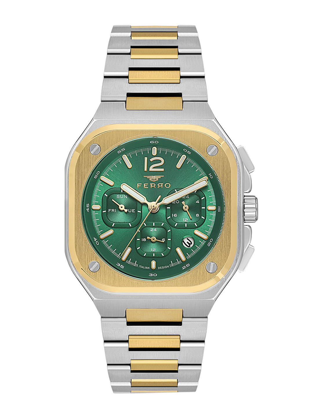 

Ferro Men Brass Dial & Stainless Steel Bracelet Style Straps Analogue Watch FM11497A-D6, Green