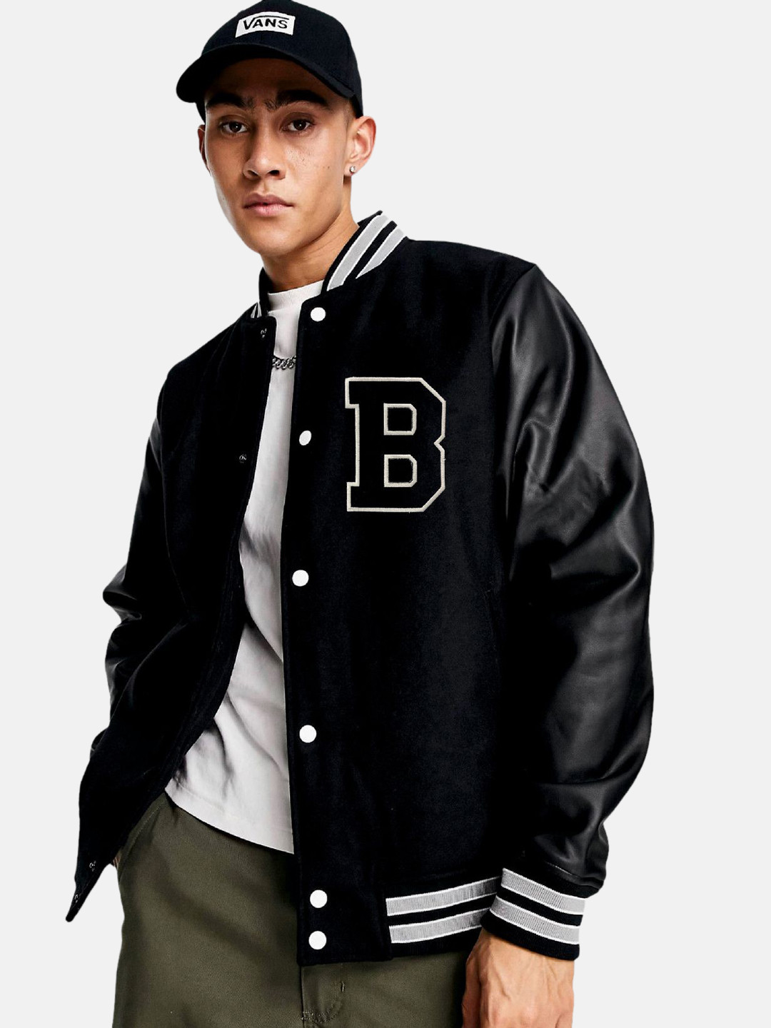 

Be Savage Men Colourblocked Fleece Windcheater and Water Resistant Leather Jacket, Black