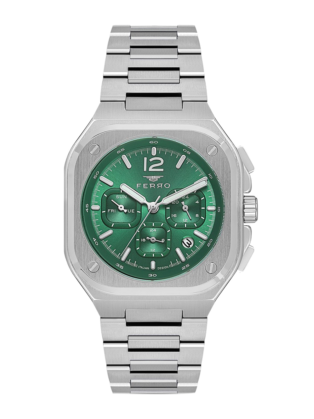 

Ferro Men Brass Dial & Stainless Steel Bracelet Style Straps Analogue Watch FM11497A-A6, Green