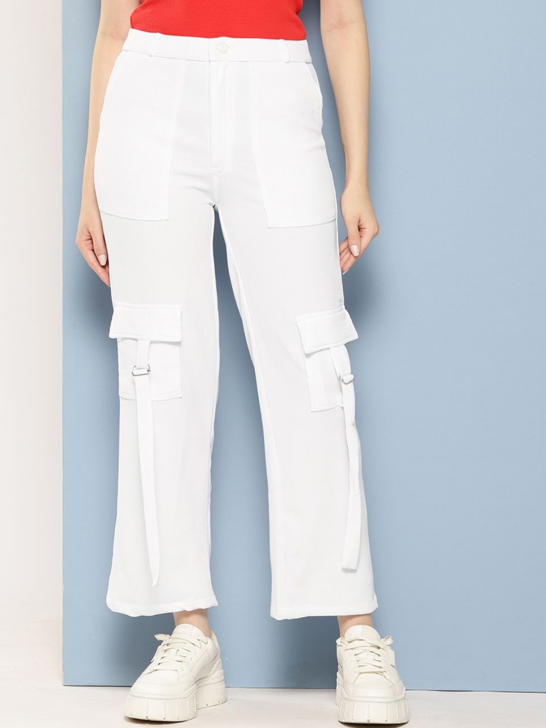 

BAESD Women Smart Flared Cargos Trousers, White