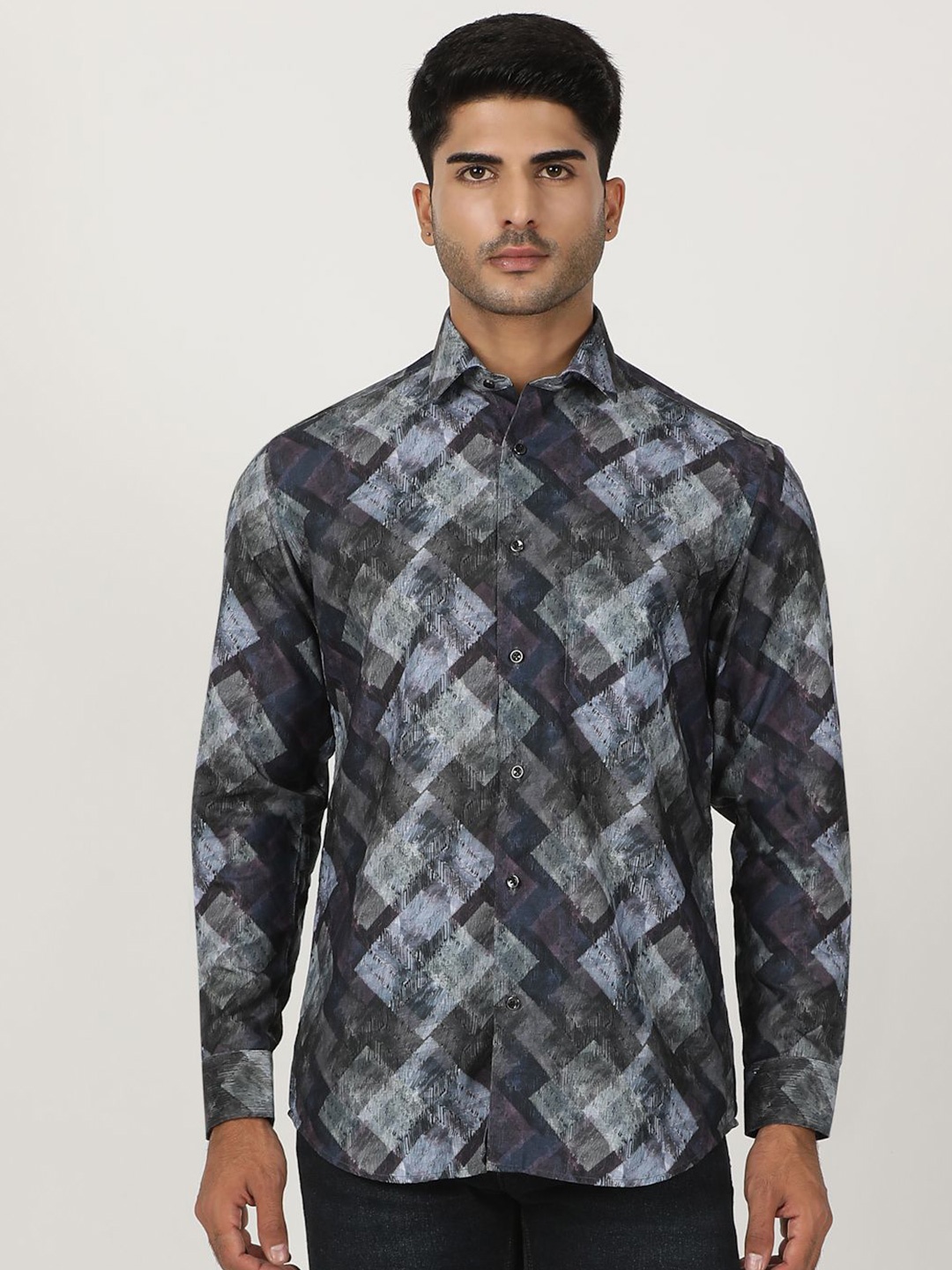

Greenfibre Men Slim Fit Opaque Printed Party Shirt, Blue